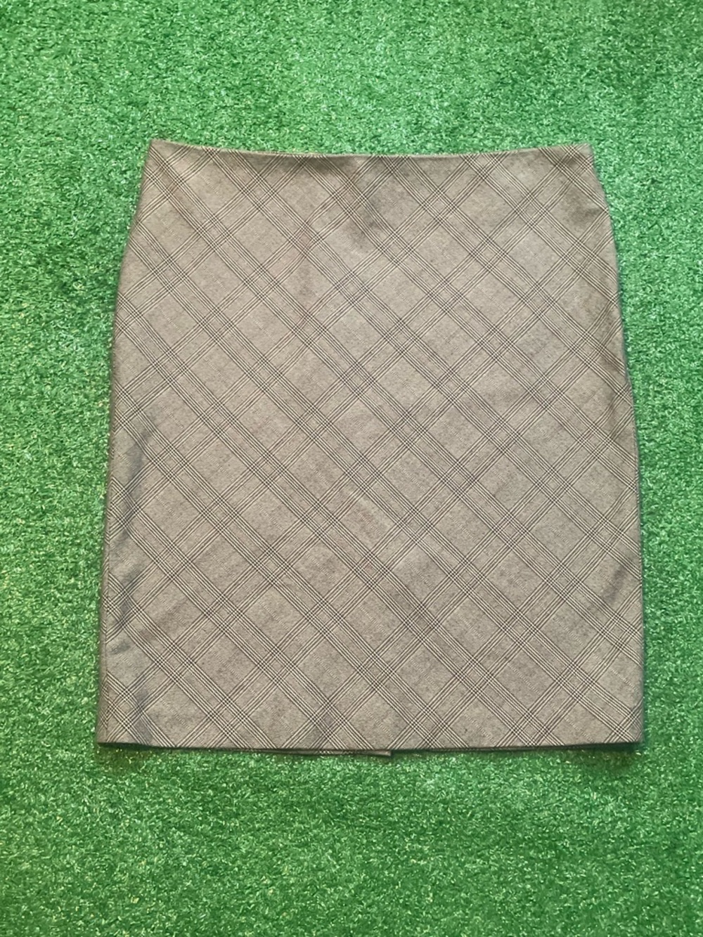 Dalia Collection Plaid Pencil Skirt in Taupe and Black